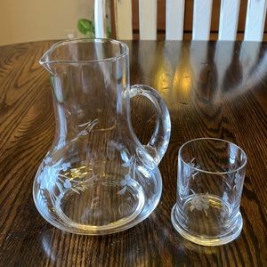 Vintage Side-table Etched Glass Pitcher and Glass